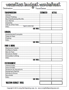 how do I budget for vacations worksheet 